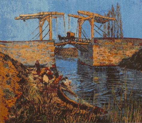 Haft wykonany na podstawie obrazu Vincenta van Gogha Most Langlois w Arles z piorącymi kobietami